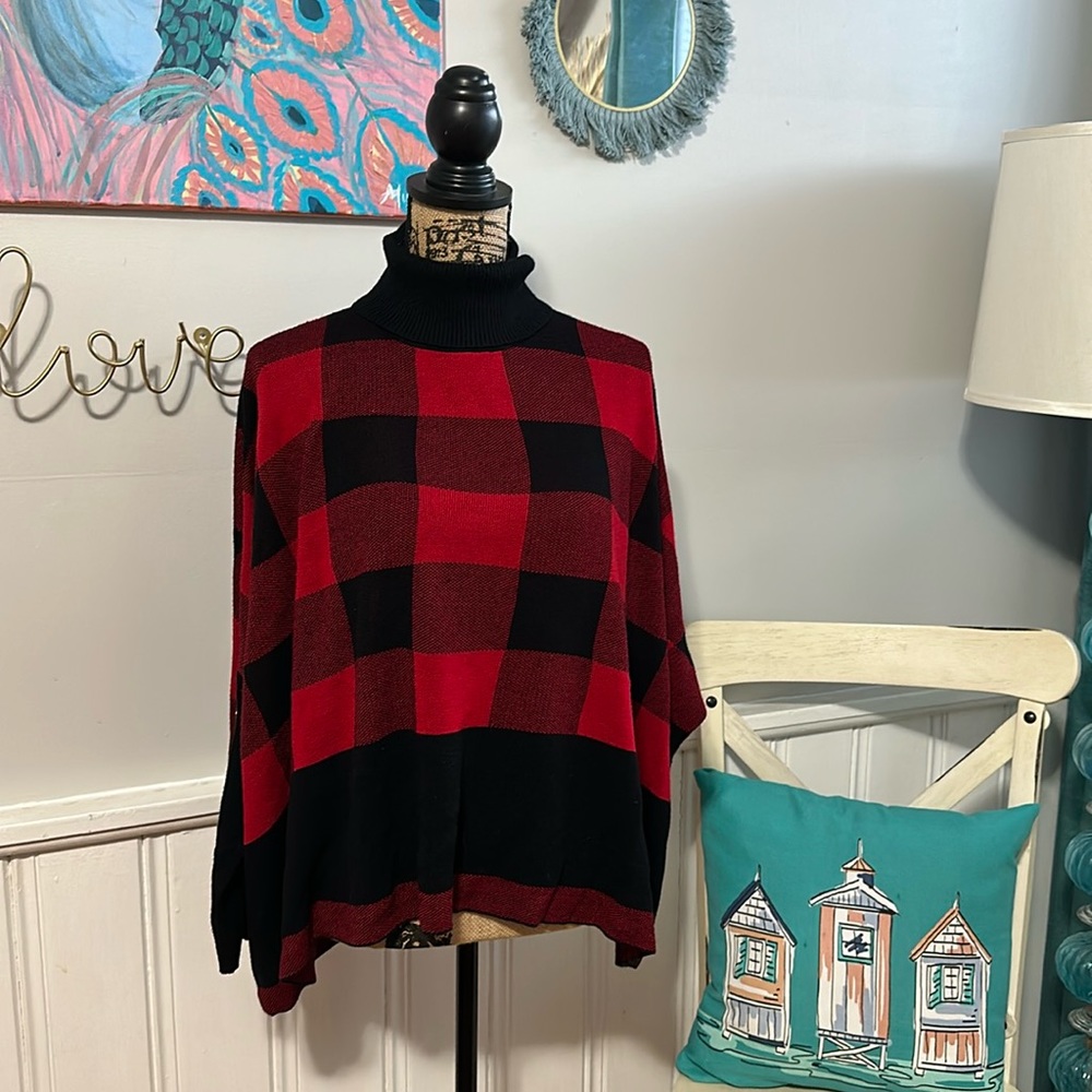 Buffalo Plaid Joseph A turtleneck poncho style top